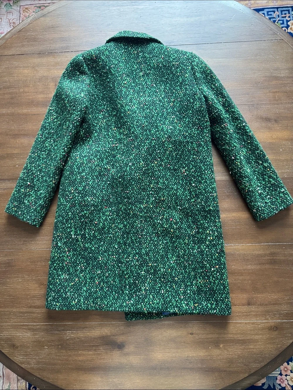 Size 6 J. Crew Green Speckled Italian Tweed Wool Blend Daphne Topcoat Jacket